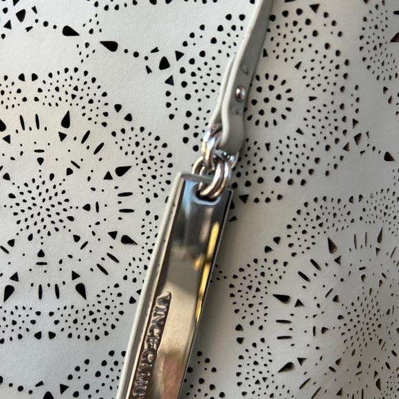 Vince Camuto Leila Laser Cut Leather Shoulder Tote in Blue Hint with Silver - Picture 2 of 7